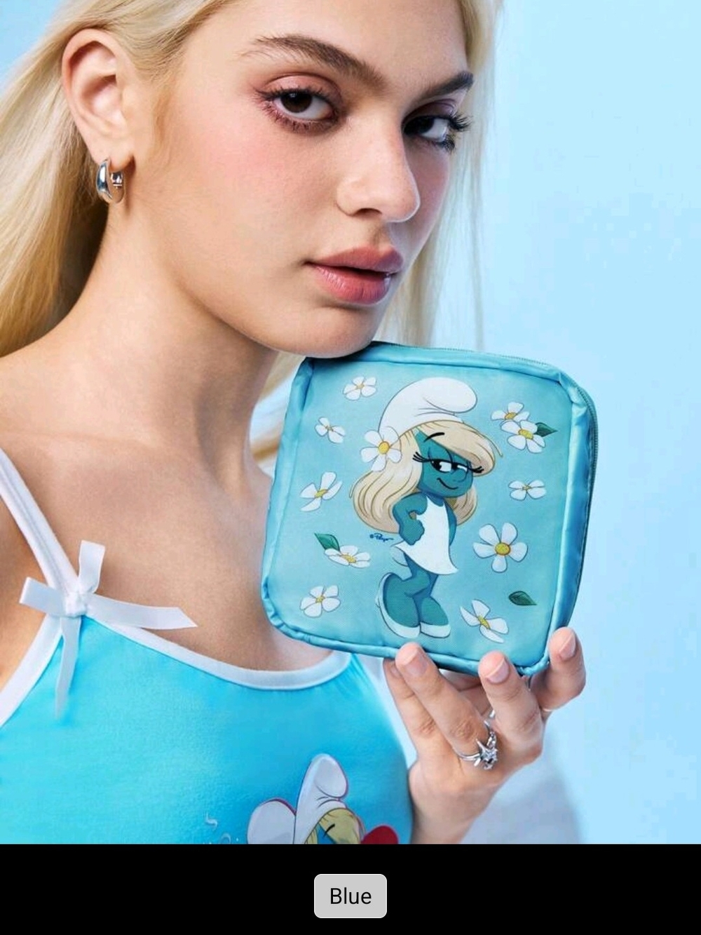🆕️Smurfette Cosmetic Pouch - Light Blue Floral Print